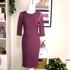 NWT Lavender Lace 3/4 Sleeve Dress - Large